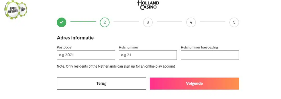 aanmelden holland casino stap 2